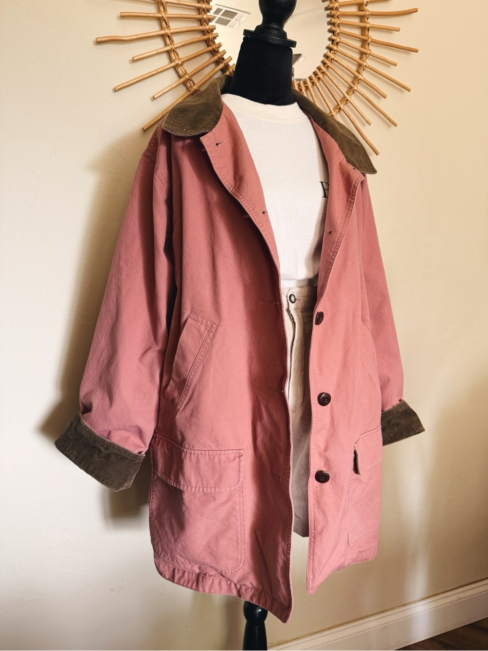 L.L. Bean Women's Dusty Rose Chore Jacket with Corduroy Collar - Picture 2 of 6